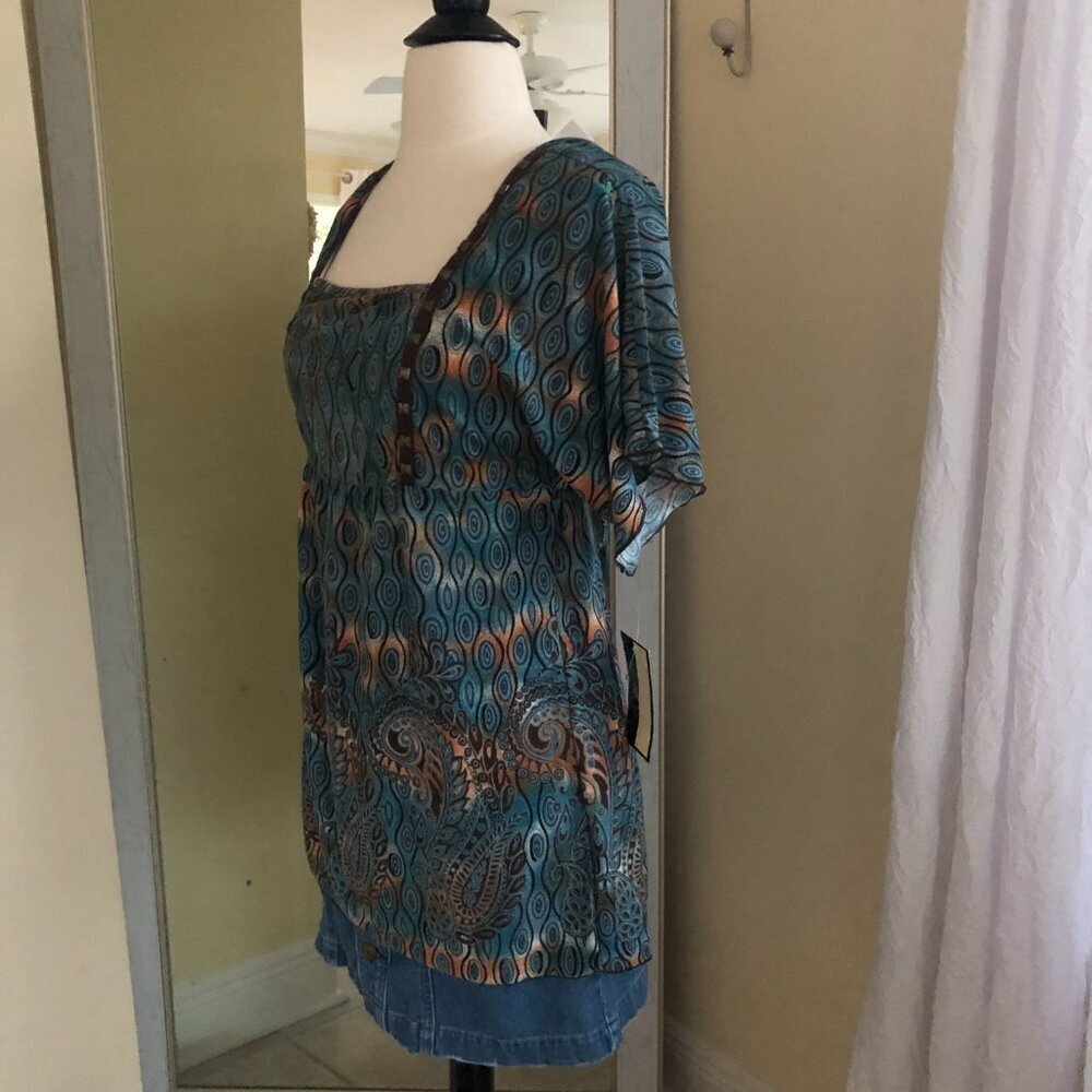 Vintage JTB Y2K Top Medium Babydoll Empire Waist Abstract Paisley Studs Boho NWT - Picture 6 of 12